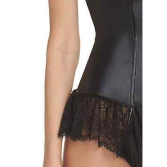 ANN SUMMERS TASHA Black Vegan Faux Leather Lace Gold Zipper TEDDY Lingerie - Picture 4 of 12